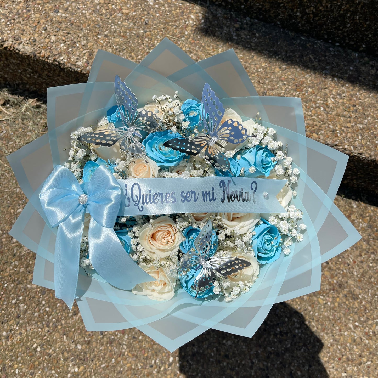 Blue & White Girlfriend Proposal Bouquet