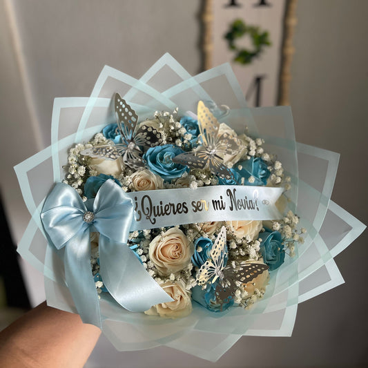 Blue & White Girlfriend Proposal Bouquet